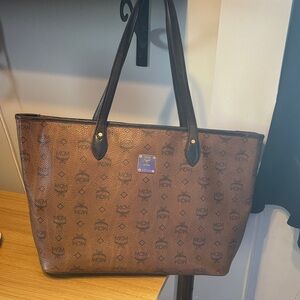 MCM chocolate Cognac Monogram Leather Tote